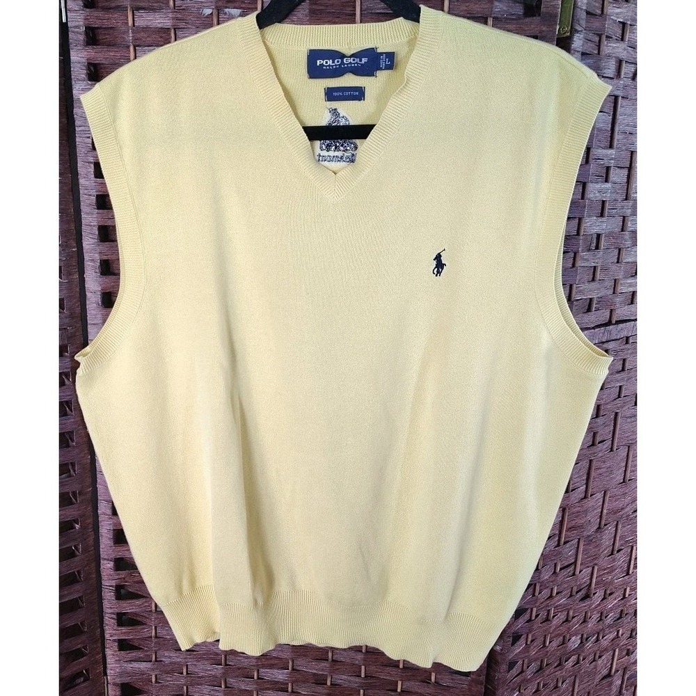 Polo Golf Ralph Lauren Men's Sweater Vest  Large Yellow Ribbed Preppy Oakmont